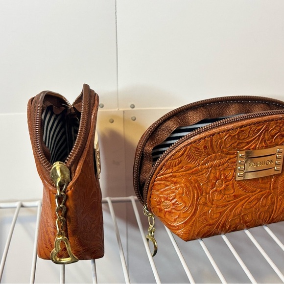 COSMETIC BAG & COIN Bag, LEATHER Cosmetic Pouch, Hand tooled Leather, Artesanal - Picture 8 of 11